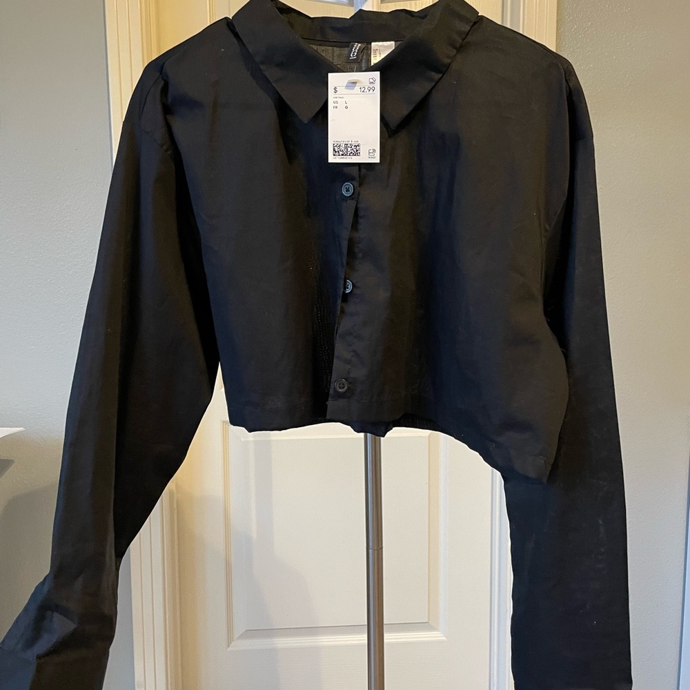 Collared Black Button Up Crop Top